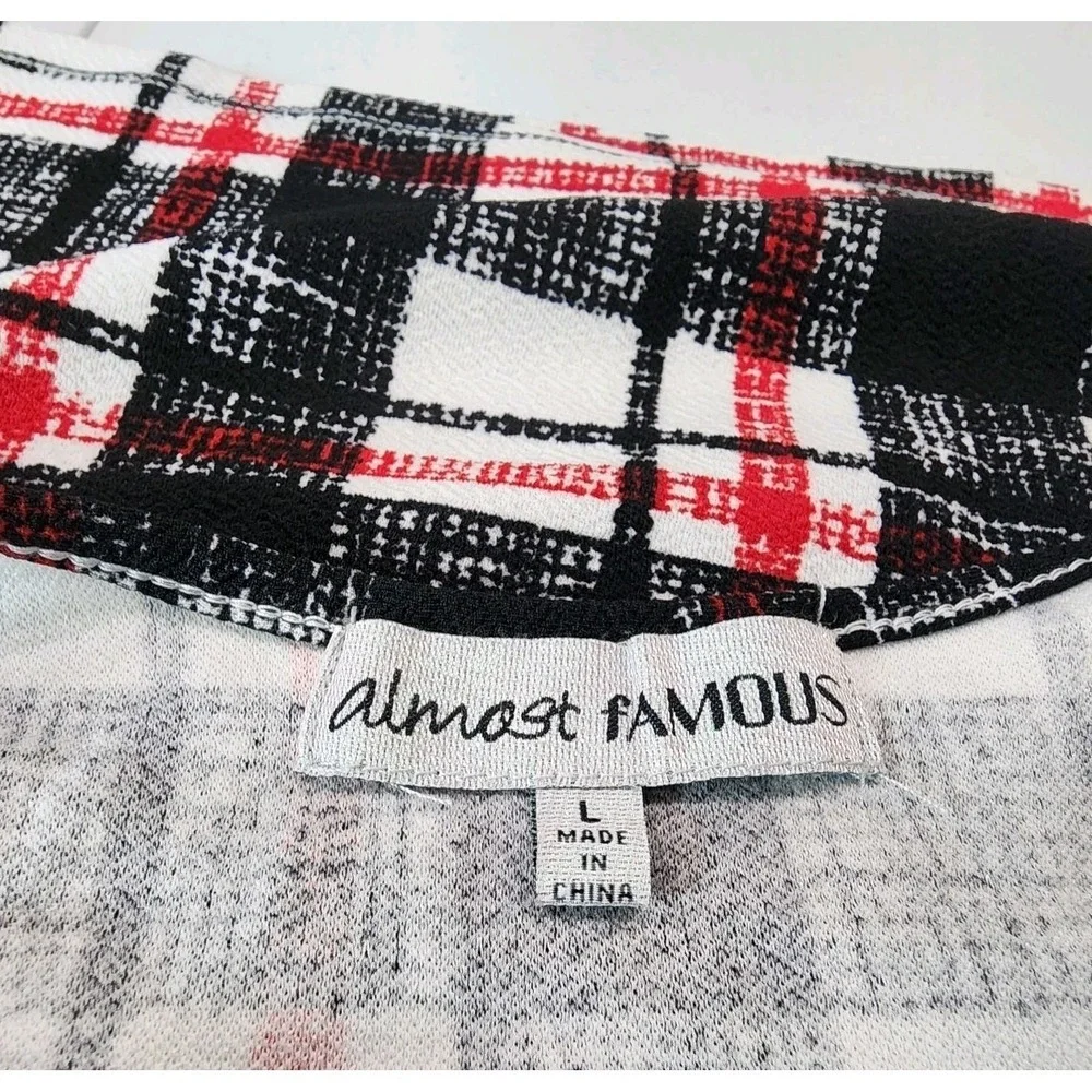 Women Almost Famous Black/Red Plaid Tie Shoulder BodyCon Fit Mini Dress Size L